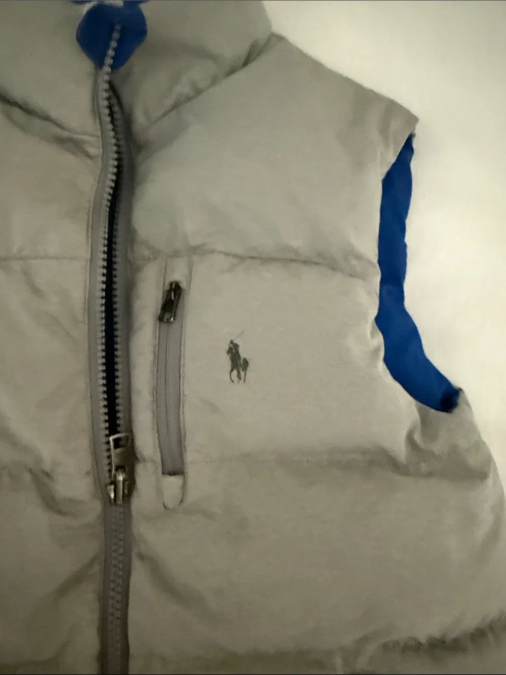 Ralph Lauren Grey Puffer Vest with Blue Trim